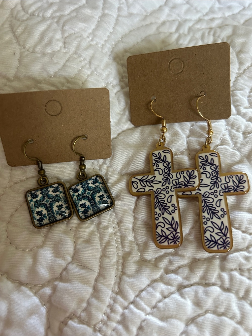 Blue Cross Earring Set